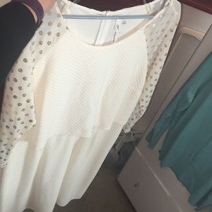 Ivory Midi Dress with Gold Polka Dot Sleeves